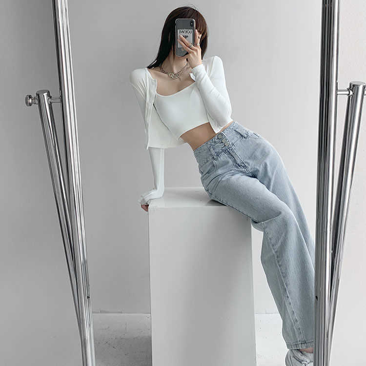 High Waist Loose Comfortable Jeans For Women Streetwear Fashionable Straight Pants Mom Washed Boyfriend 210922