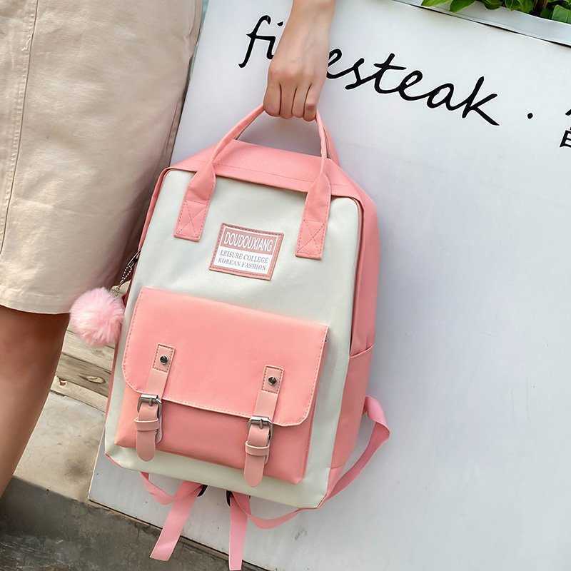 5 pcs sets canvas School Bags For Teenage Girls Women Trend Female Backpack Nylon Women Backpack Child Student Shoulder Bag 210809