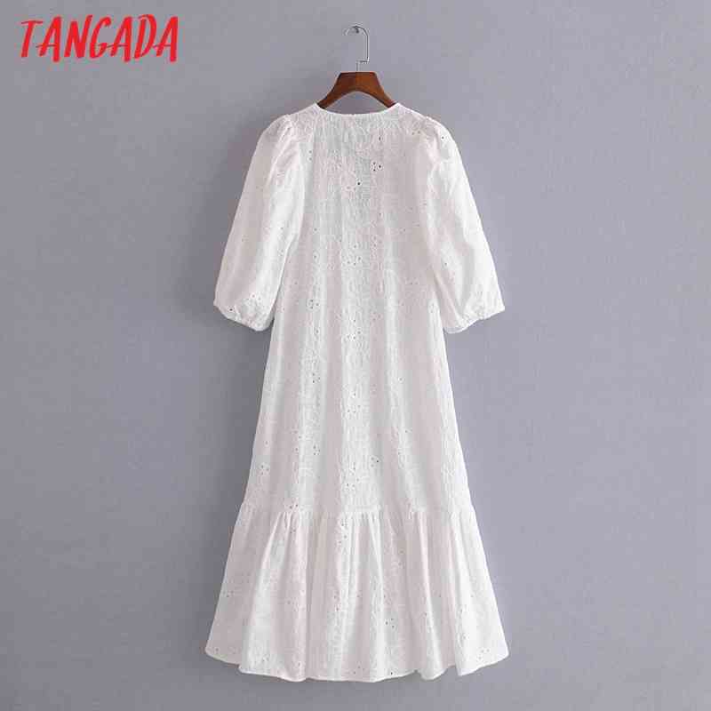 Summer Women Black Embroidery Cotton V Neck Short Sleeve Ladies Long Dress Vestidos 3H76 210416