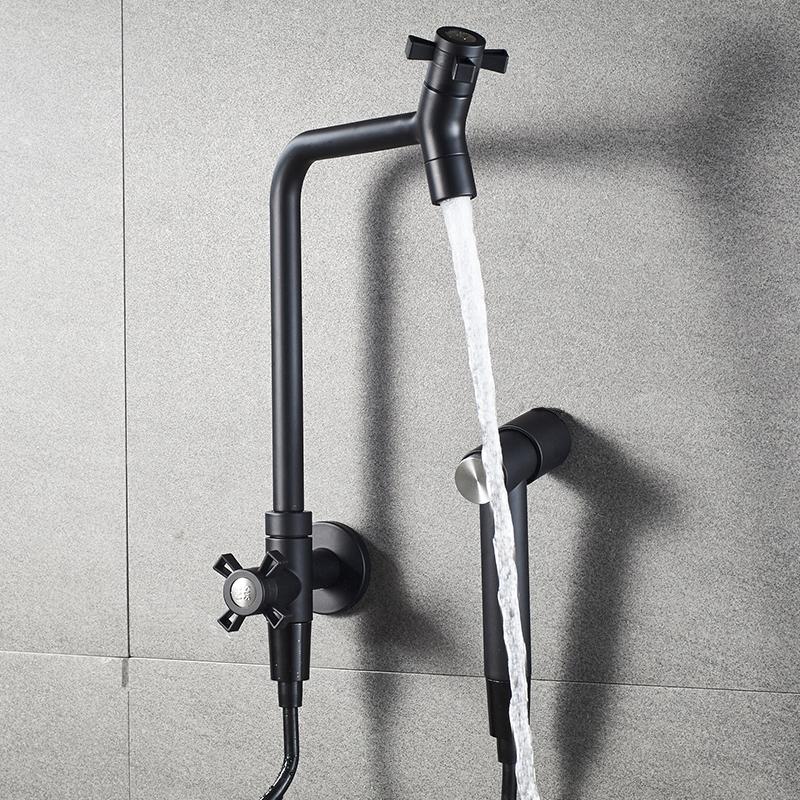 Modern Black Decorative Outdoor Garden Faucet Bathroom Washing Machine Mop Taps With Spray Gun Sink Faucets