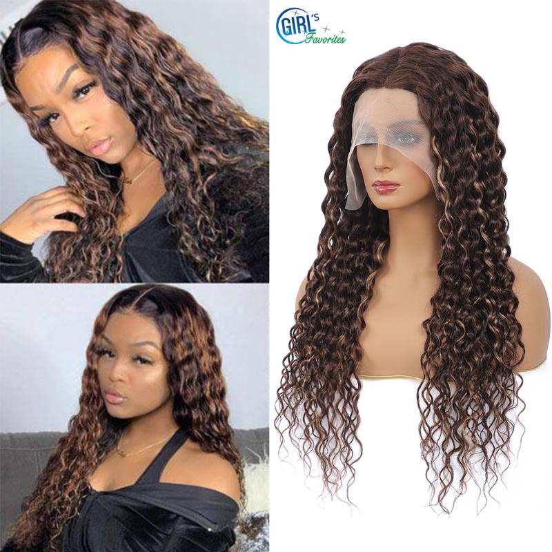 Brazilian 10A Grade Highlight Wig Human Hair Water Wave Lace Front Ombre T Part HD Frontal Pre Plucked 10-26 Wigs