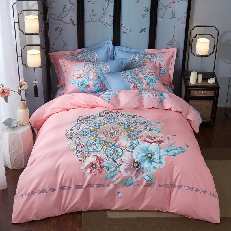 100% Cotton Bedding Set Flower Bed Linen 2021 Bohemia Style Duvet Cover+ Flat Sheet+Pillowcase 4pcs/set Super King Home Sets