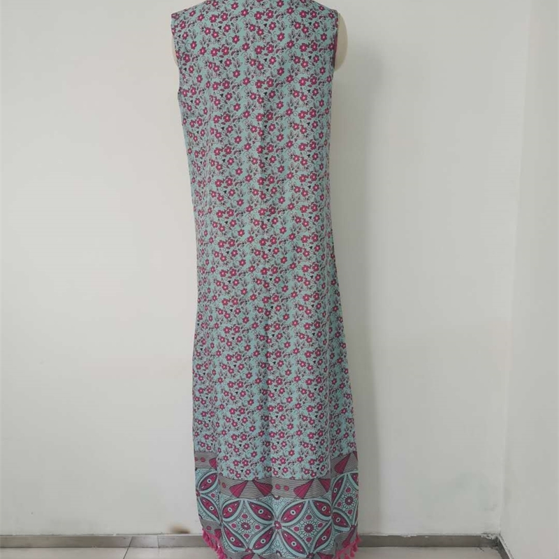 Women Dress Tassel Patchwork V-neck Printing Dresses Sleeveless Plus Size V-Neck Long Summer Clothes 210513