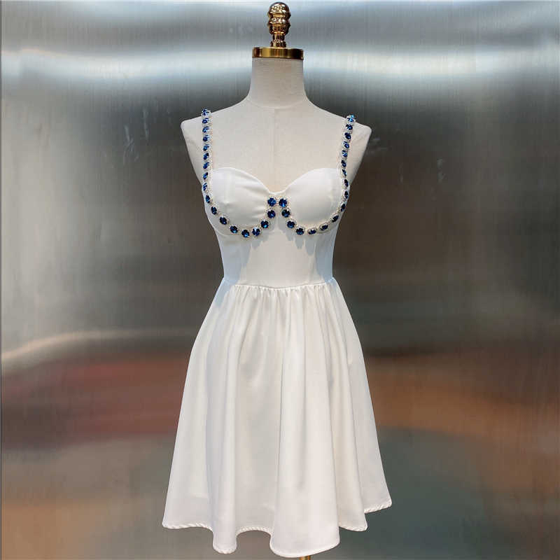 DEAT Women sling ruffles Dress square collar sleeveless Arrivals Lady Sexy temperament Fashion Spring Summer 11D965 210709