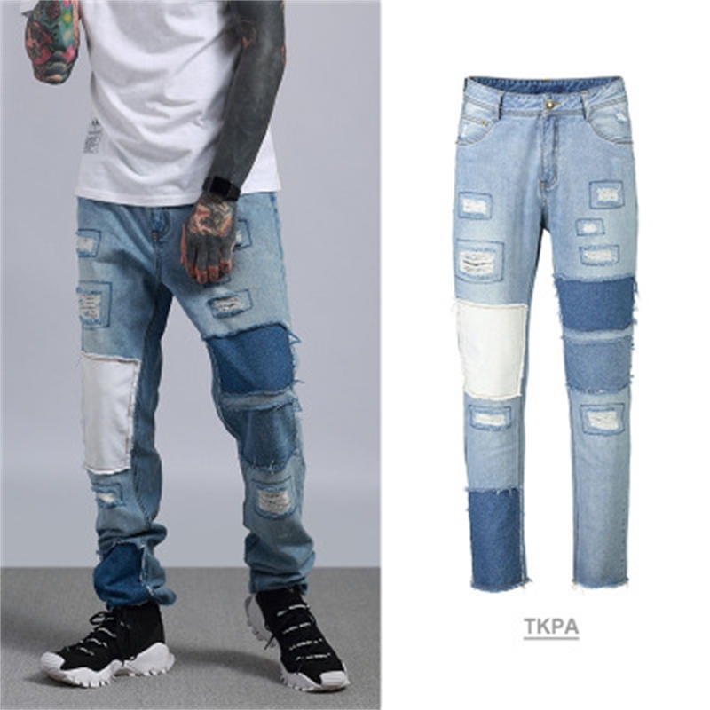straight jeans high streetwear patchwork pattern vintage men demin loose jeans light blue
straight jeans high streetwear patchwork pattern vintage men demin loose jeans light blue