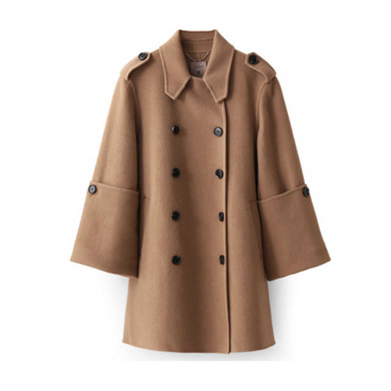 Minimalism Women Winter Cloak Double Woolen Coat Fashion Causal Solid breasted 100%Wool Female 11840362 210527