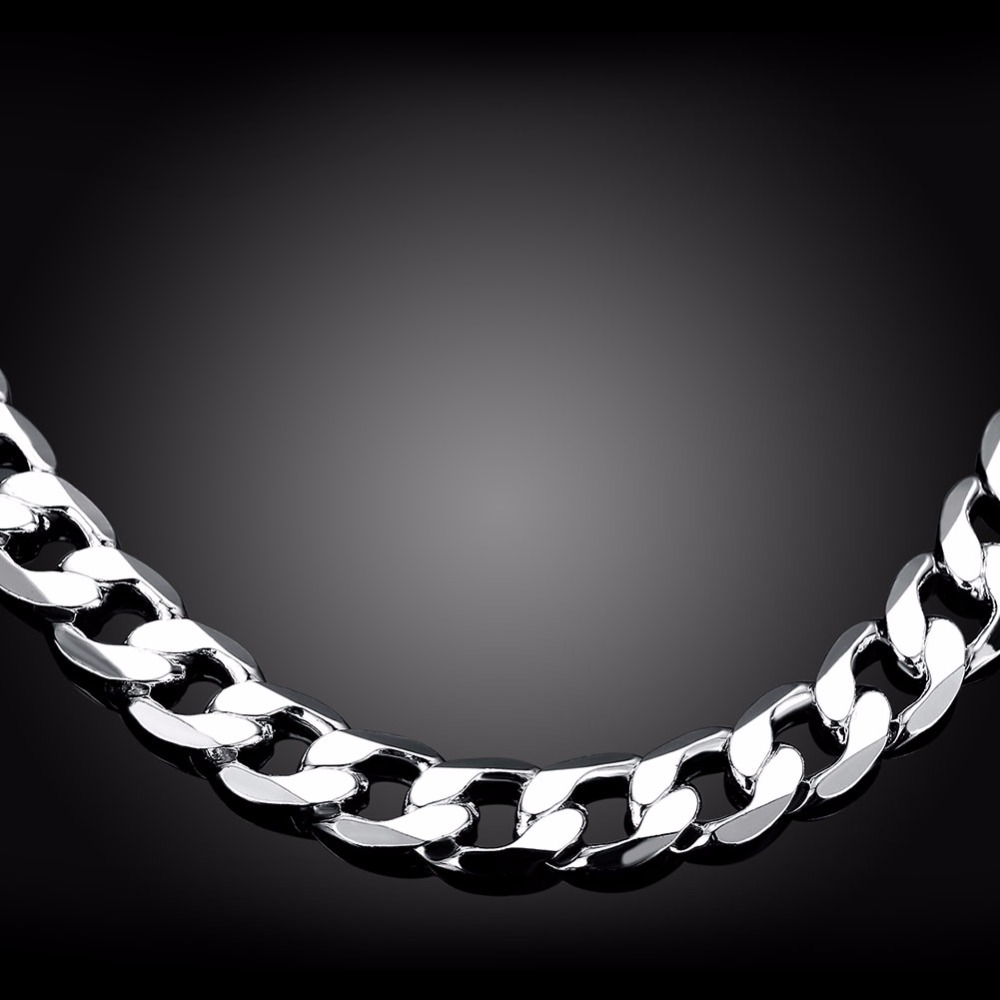 12 mm Curb Chain Necklace for Men Silver 925 Necklaces Chain Choker Man Fashion Male Jewelry Wide Collar Torque Colar
