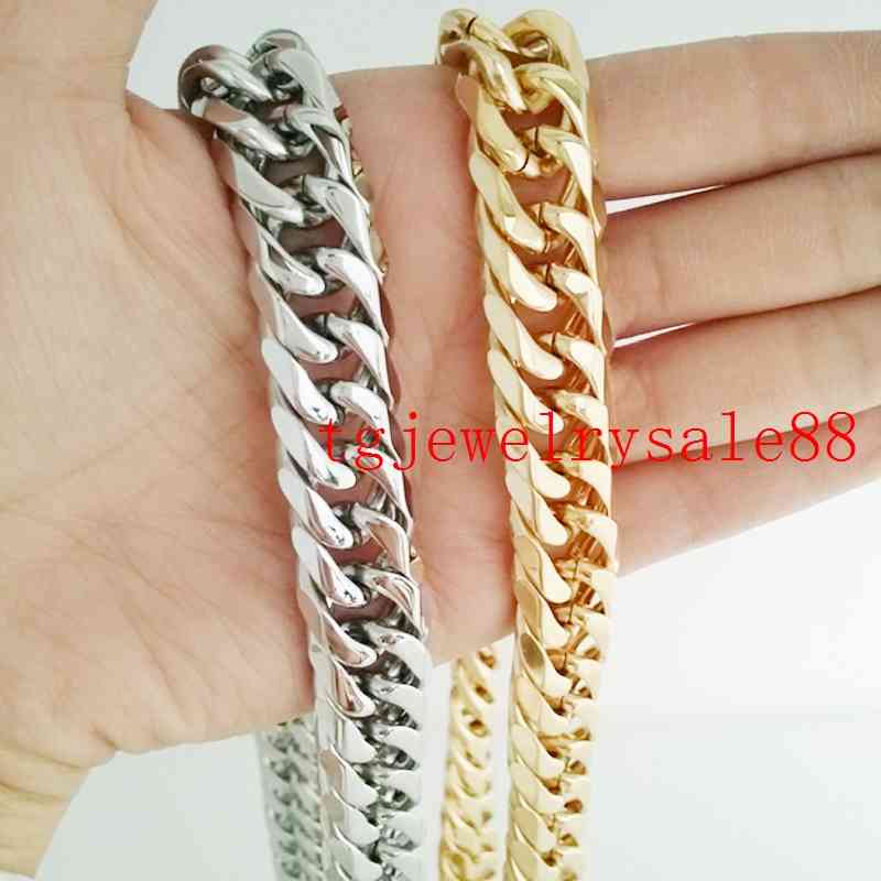 Fashion Silver Color Gold Color 13/16mm Curb Cuban Chain Necklace Or Bracelet 316L StainlSteel Biker Men's Jewelry 8-40 X0509
Fashion Silver Color Gold Color 13/16mm Curb Cuban Chain Necklace Or Bracelet 316L StainlSteel Biker Men's Jewelry 8-40 X0509
