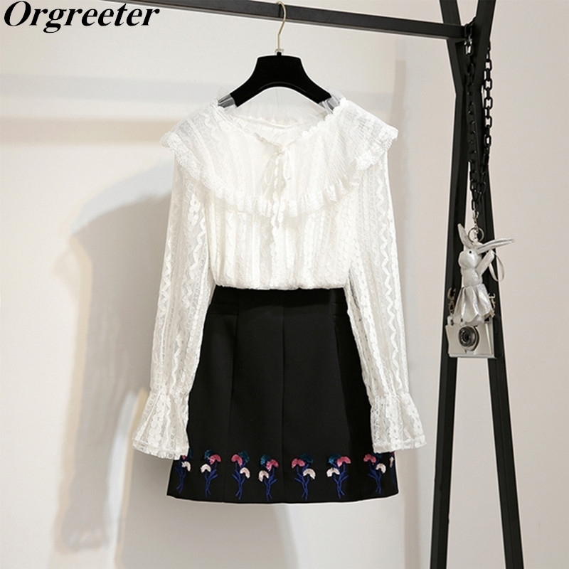 High Quality Autumn Floral Embroidery Skirt 2 Piece Set Women's Ruffles Flare sleeve Lace Shirt Blouse A-line 210525, Black
High Quality Autumn Floral Embroidery Skirt 2 Piece Set Women's Ruffles Flare sleeve Lace Shirt Blouse A-line 210525, Black