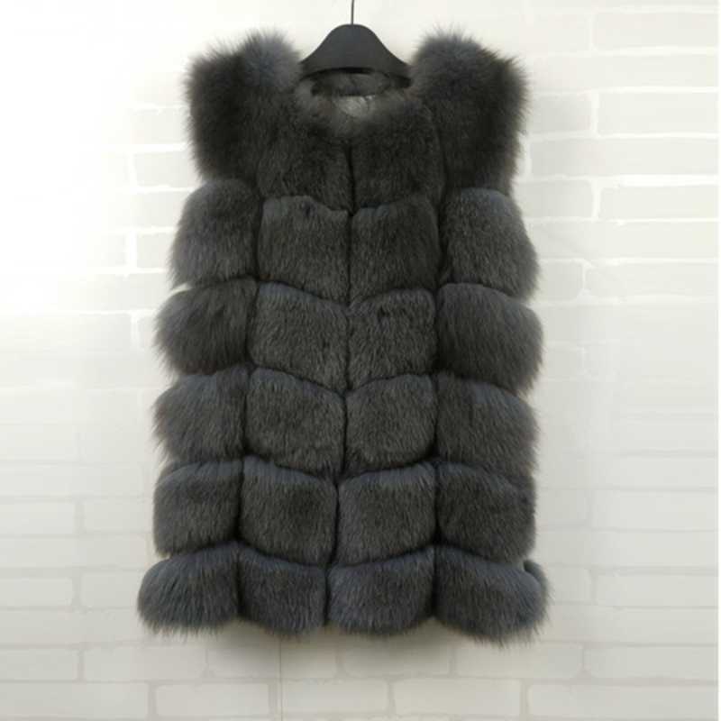TRODEAM 70cm Long Faux Fur Vest For Women Genuine Leather Coats Winter Female Fur Jacket Outerwear Customize 211019