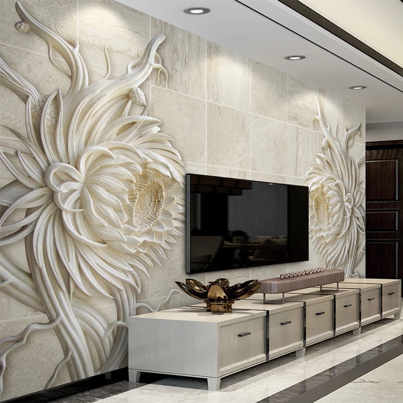 Custom 3D Mural European Style Stone Carving Sunflower Bedroom TV Background Embossed Wallpapers Waterproof