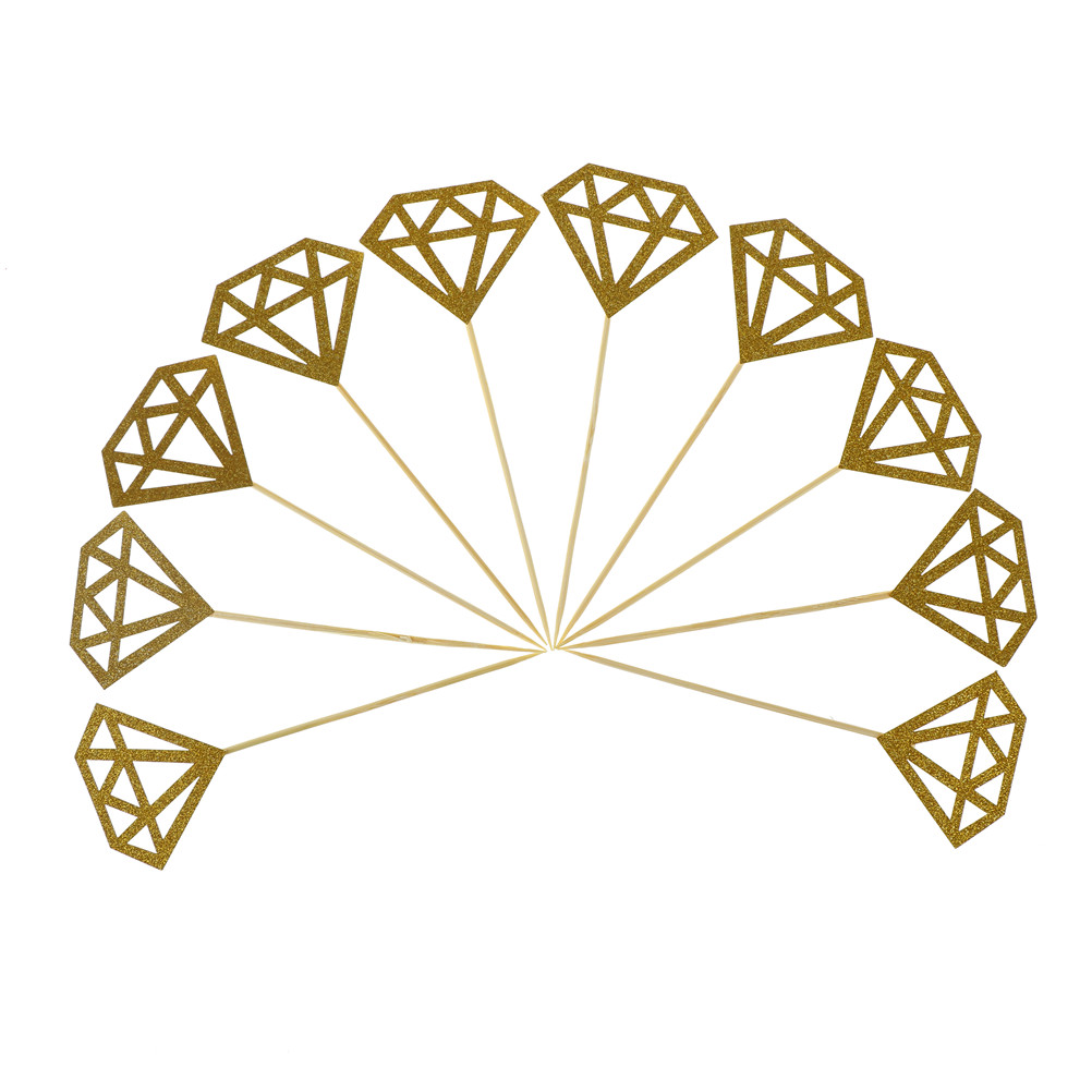 2021 10Pc/bag Wedding Cake Topper Decor Gold Glitter Diamond Crown Cupcake Toppers Wedding Ceremony Birthday Party Supplie