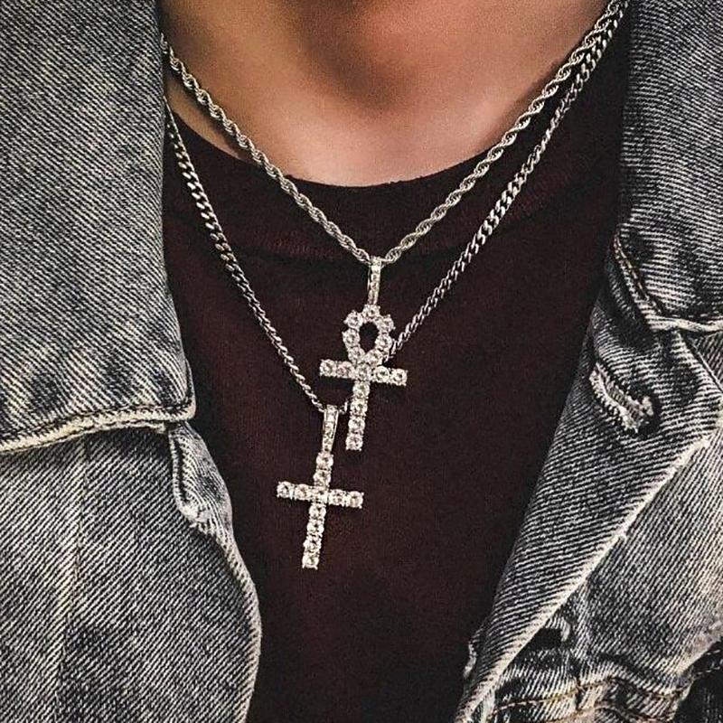 Pendant Necklaces Hip Hop Cross Necklace For Men Women Statement Iced Out Zircon Chain Wholesale Jewellery Accessories
