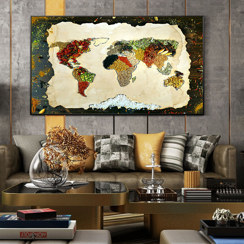 Kitchen Wall Decorations Colorful Spices Food Map For Restaurant Home Decor Canvas Paintings Modern Poster Art Cuadros Print