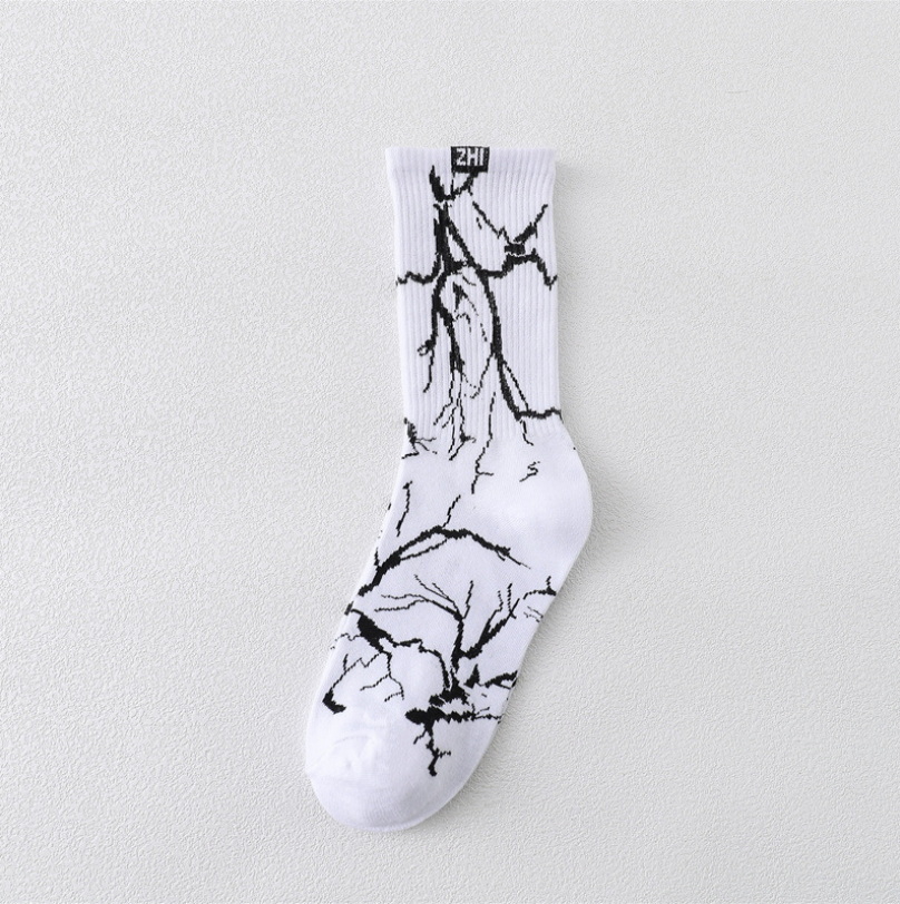 Fashion Black Lightning Men and Women Socks Cotton Color Harajuku White Flash Happy Hip Hop Fashion Skateboard Casual Girls Sockings