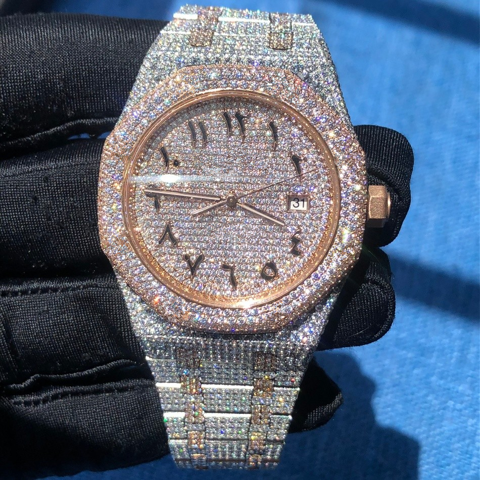 Arabic Dial Watch Diamond High Quality V2 Versions Iced Out Watch Automatic 41MM Silver Rose Gold Two Tone Waterproof 904L Stainless Set CZ, Without box
Arabic Dial Watch Diamond High Quality V2 Versions Iced Out Watch Automatic 41MM Silver Rose Gold Two Tone Waterproof 904L Stainless Set CZ, Without box