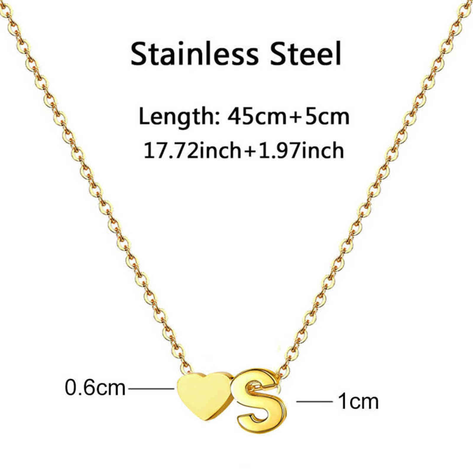 Fashion Tiny Heart Initial Necklace Gold Silver Color Stainless Steel Letter Name Choker Necklace For Women Pendant Jewelry Gift H1125