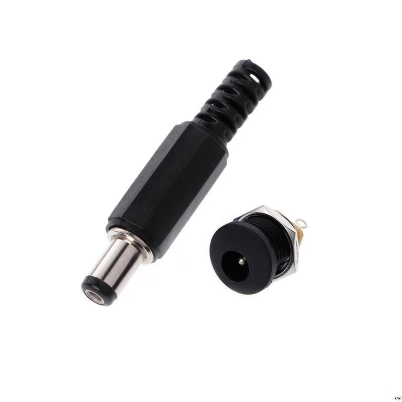 5 Pcs 5.5 Mm X 2.1 Mm Male Dc Power Plug Connector + 5 Pcs Screw Lock Female Panel Socket mount Adapter
