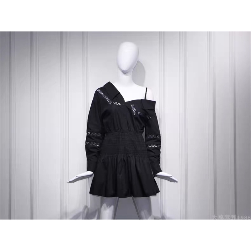celebrity party mini dress high waist one shoulder black gothic casual long sleeve hollow out for women robe chic 210421