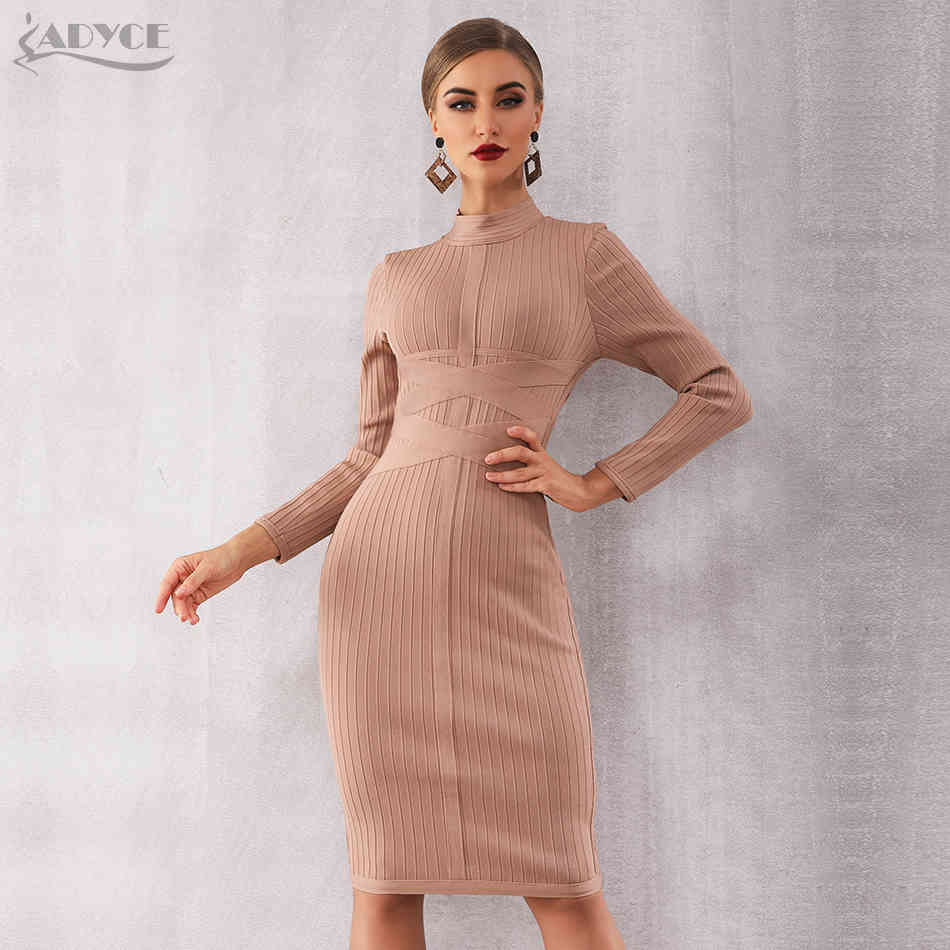 Winter Bodycon Bandage Dress Women Sexy Long Sleeve Midi Club Vestidos Black Celebrity Evening Party 210423