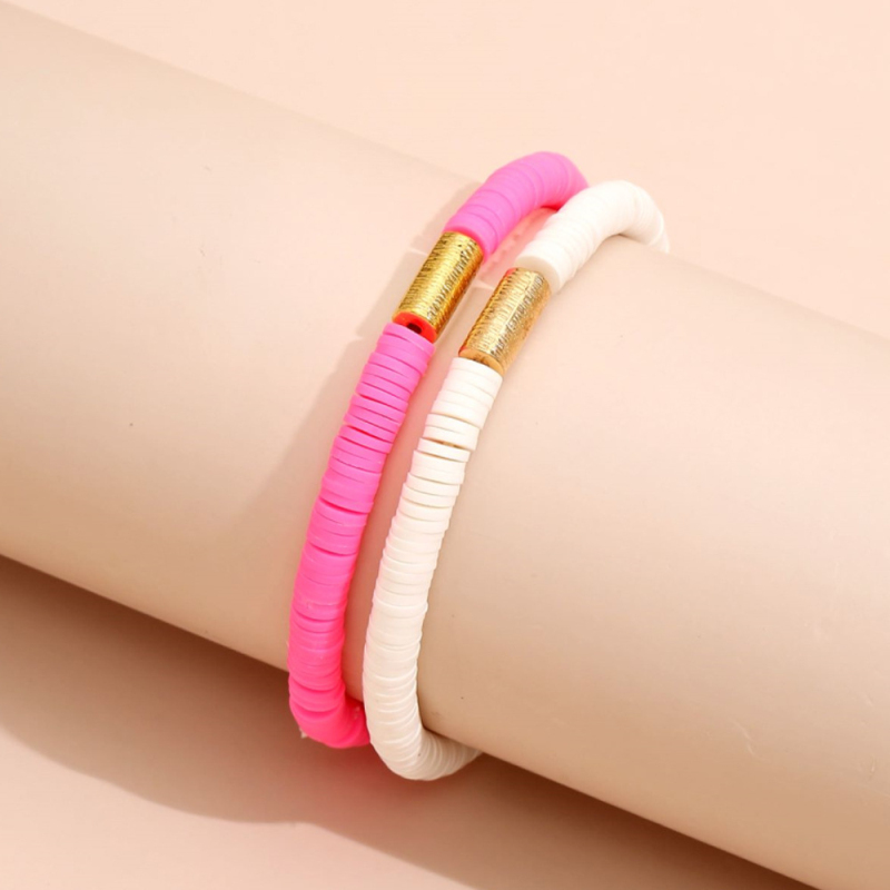 Bohemian Style Rainbow Color Polymer Clay Beads Strands Bracelet Men Women Elastic Jewelry for Wholesale 2pcs/set