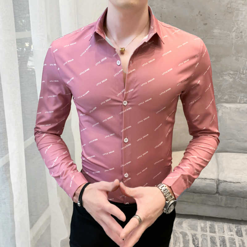 Letter Print Shirts for Men Camisas Para Hombre Long Sleeve Casual Business Formal Dress Shirts Streetwear Camisa Masculina 210527, Pink
Letter Print Shirts for Men Camisas Para Hombre Long Sleeve Casual Business Formal Dress Shirts Streetwear Camisa Masculina 210527, Pink