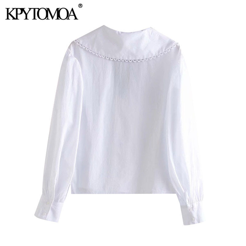 Women Sweet Fashion With Embellished Trim Loose Blouses Long Sleeve Button-up Female Shirts Chic Tops 210420