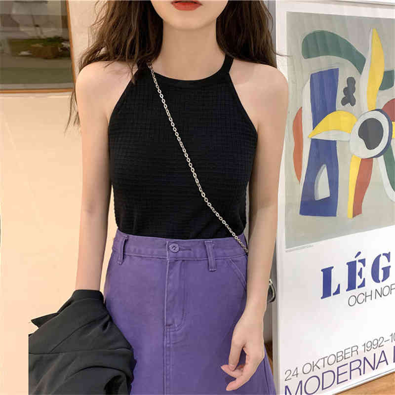 Summer Off-The-Shoulder Slim Knitted Tank Top Women Korean Style Sexy Elastic Sleeveless Vest Tops Chic Camisole Female 210522