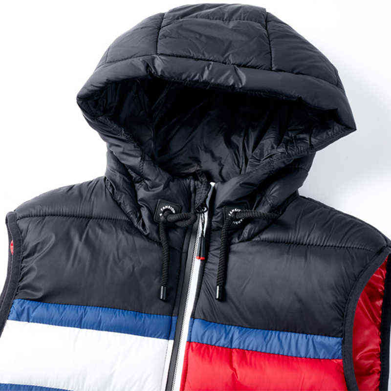 Autumn Winter Men Hooded Vest Sleeveless Coat Waterproof Patchwork Thick Comfortable Dashion Waistcoat Size 4XL 211111