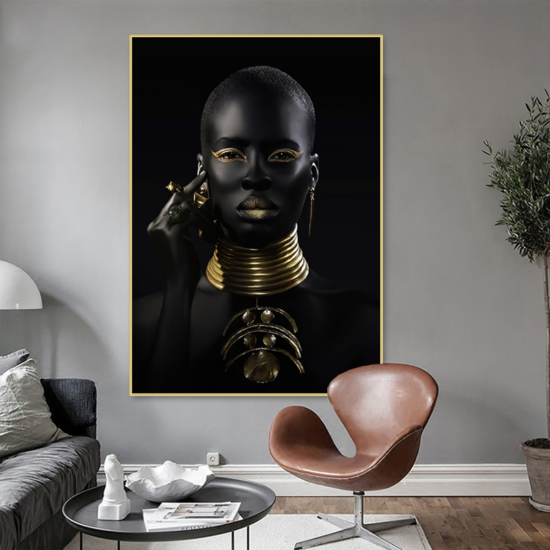 Black and Gold African Woman Poster Modern Wall Art Canvas Painting Black Woman Prints Decorative Pictures For Living Room Decor
