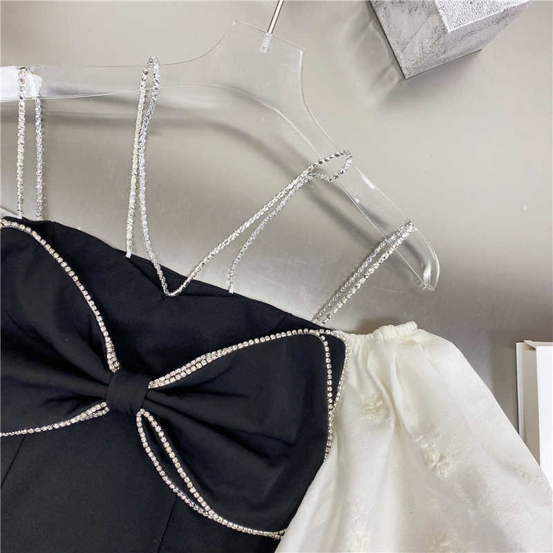DEAT summer fashion women clothes straps white and black contrast colors backless brest sexy top short tank out fits 210709