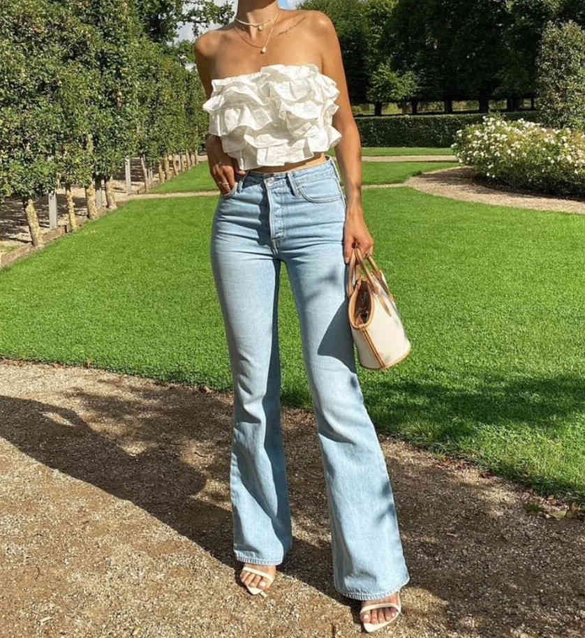 Summer Sexy Ruffles White Tank Top Strapless Backless Cropped Women Cross Bandage Lacing up Back Camis 210429
