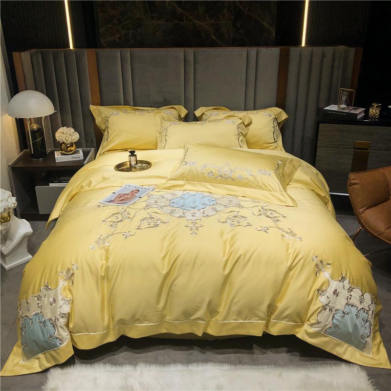 Duvet Cover Set Long Staple Cotton Embroidery Luxury Bedding King Queen Size 4pcs Comforter Bed Sheet 2Pillow Shams Sets