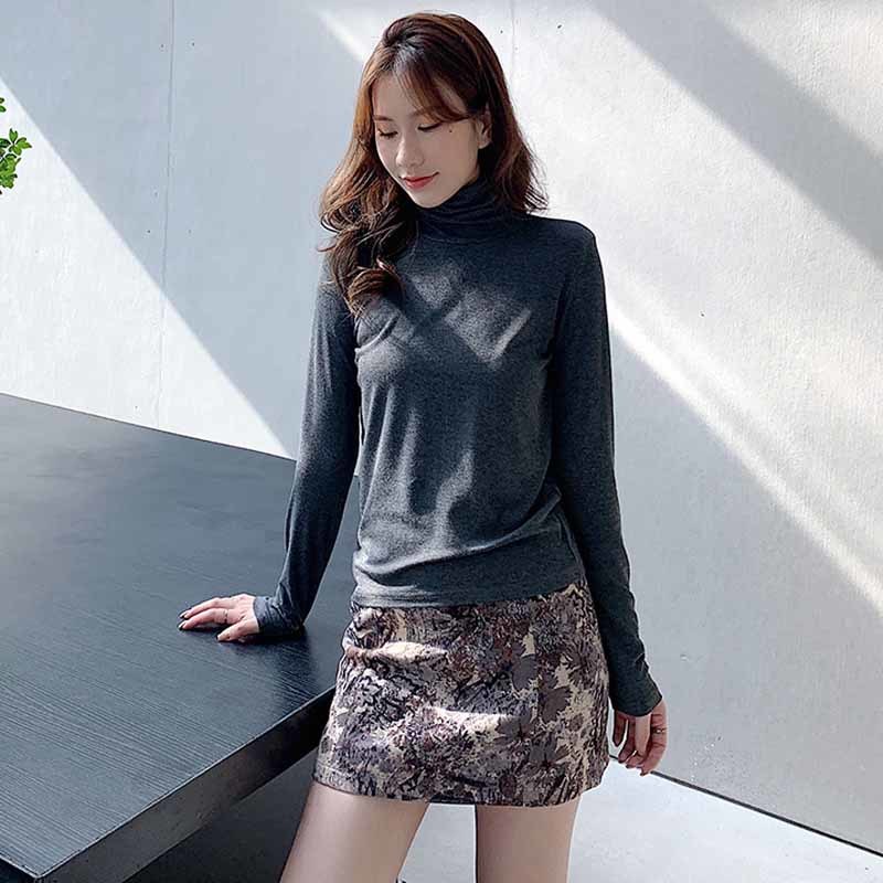 All-match Solid Color Casual Turtleneck Thick Long Sleeve Bottoming Shirt Women Inner Slim White Blouse Blusas 12143 210508