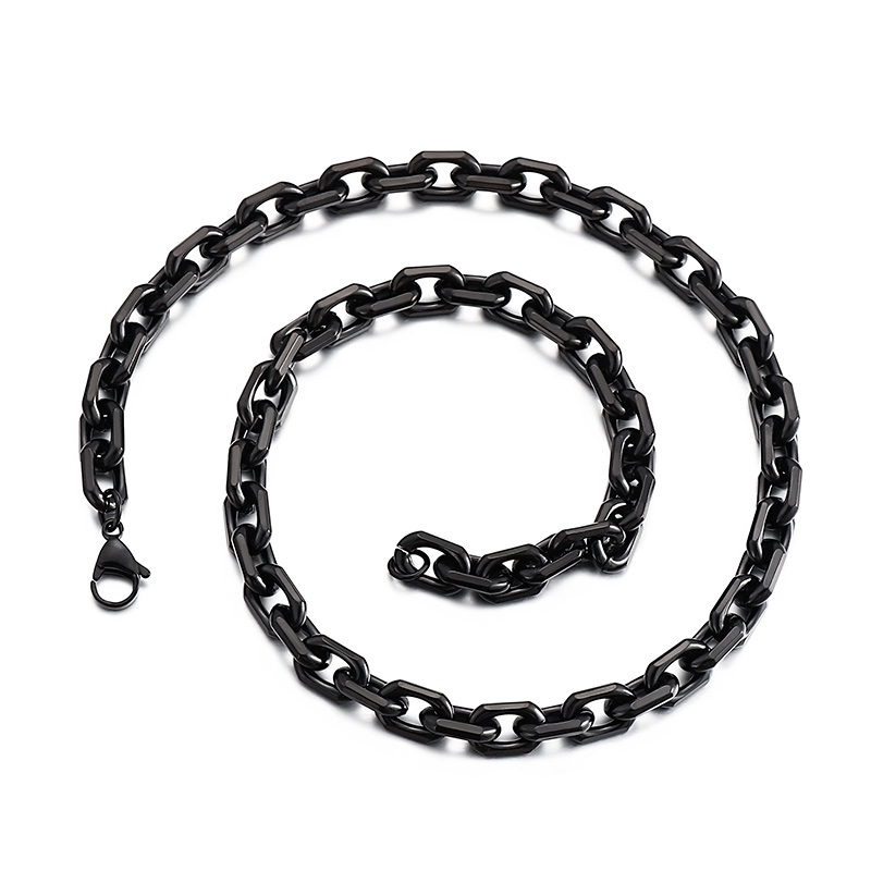 8mm 24in+8inch Black Stainless Steel Strong Link Chain Necklace Bracelet For Mens Jewelry Set Fashion Gifts Husband / Father/ Boyfriends