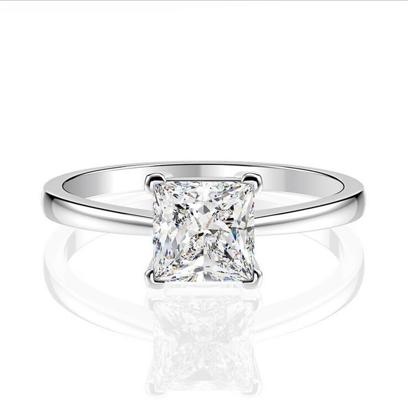 Sterg Sier Moissanite Eternity Wedding Band Ring for Women - Princess Cut, Sier, Cubic Zirconia, Solitaire, Bohemian Style dc83