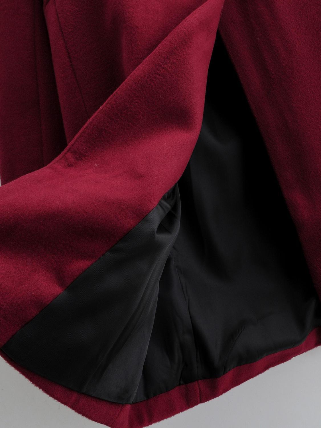 Winter Wine red Woolen Blends Coat one Button Notched Collar Long Sleeve Knee Length OL Trench Outerwear 210429