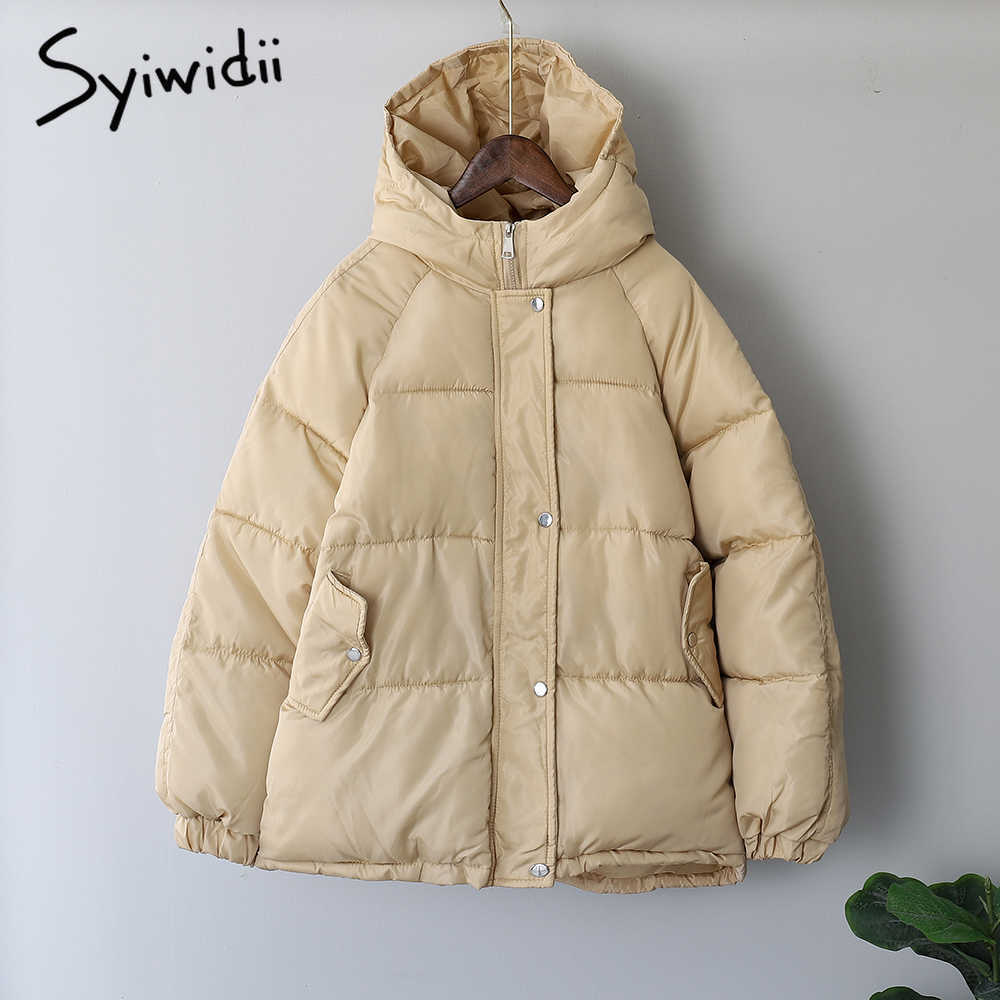 Syiwidii Women's Autumn Jacket Winter Coat with A Hood Korean Fashion Oversized Streetwear Khaki Parka Elegant Outerwear 211013