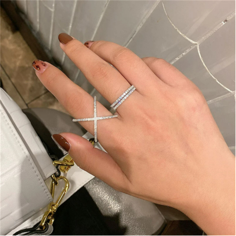 Female Cross ring 925 Sterling silver Micro Pave AAAAA Cz Engagement Wedding Band Rings for women Bridal Party Jewelry