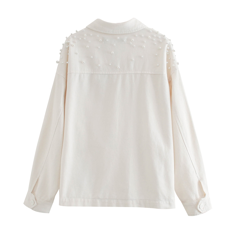 Pearl Decorate Chic Stylish Jacket Women Batwing Long Sleeve Loose White Coat Female Baggy Lady Jackets Outerwear Autumn 210515