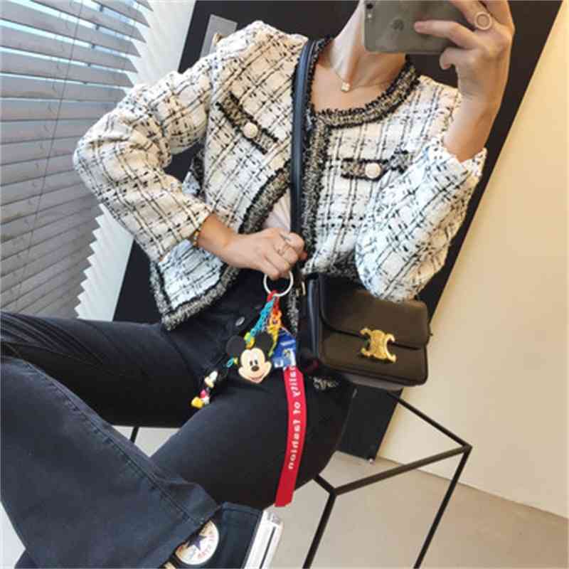 Korean Vintage Elegant Tweed Coats Jackets Women Autumn Winter Long Sleeve O-neck Fashion Ladies Jackets 210515