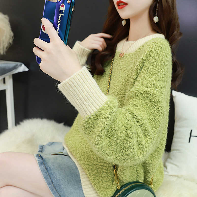 H.SA Korean Fashion women pullovers winter jumpers knitwear Mohair Soft Warm Patchwork Knitwear Loose Knitted Sweaters Winter 210716