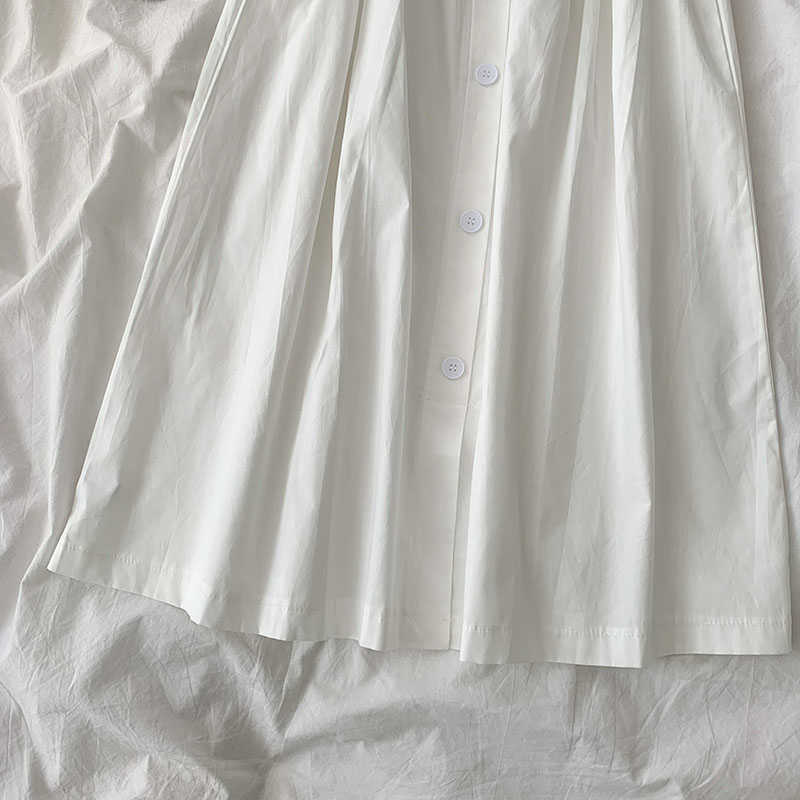 Woman Skirts Korean Buttons A-line Mid-calf Skirt Stretch High Waist Fashion Solid Faldas Mujer Moda 6G828 210603