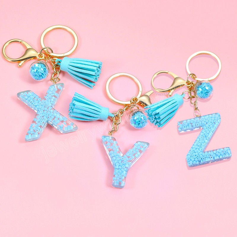 Cute Letter Keychains Tassel A-Z Initial Alphabet Resin Key Chains Rings Arylic Pendant Keyring Holder Charm Bag Accessories