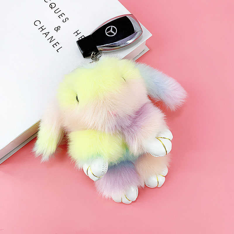 New color plush rabbit doll keychain pendant girl bag car interior alloy hanging ring jewelry children plush small gift G1019