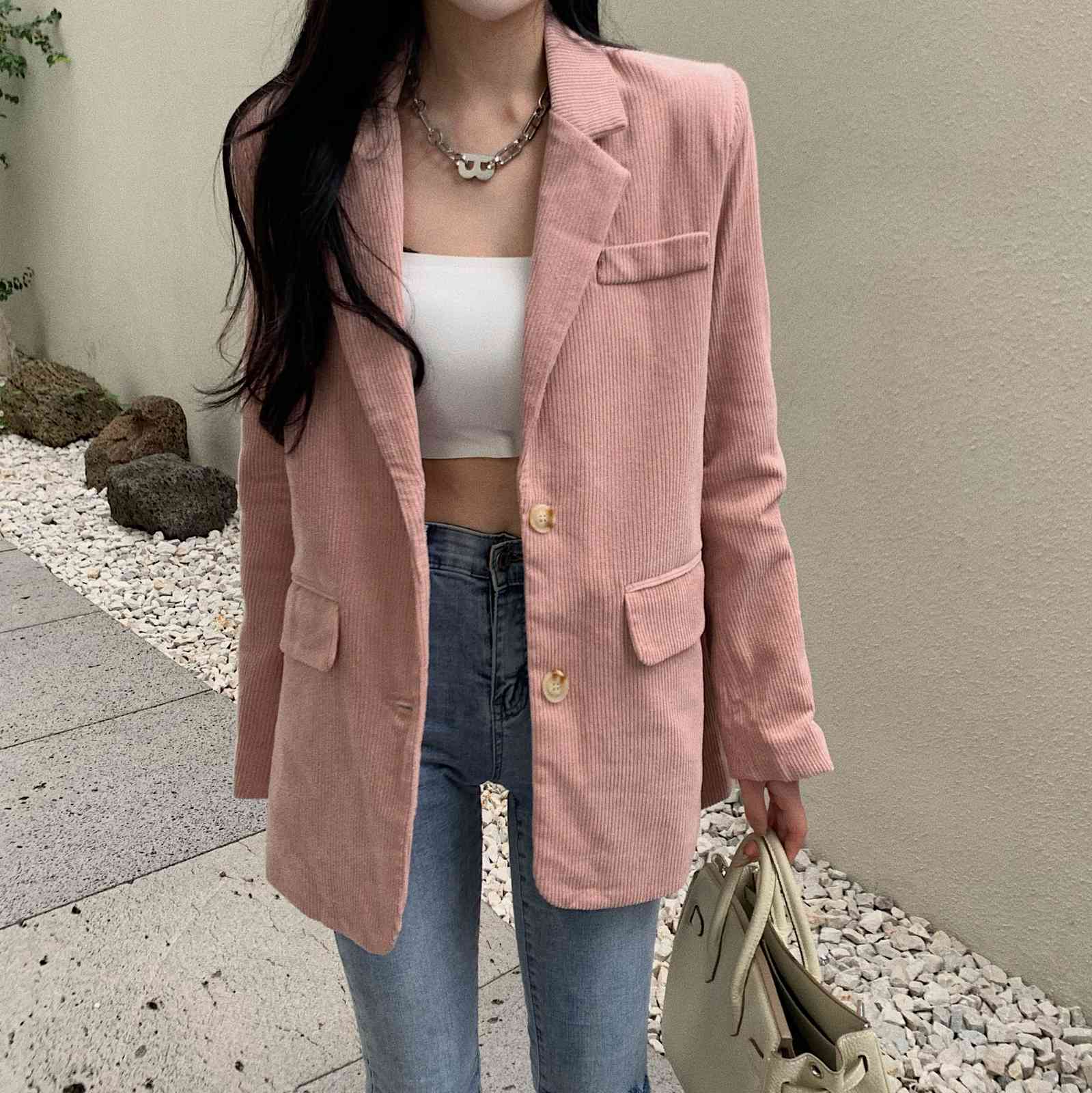 Nomikuma Corduroy Blazer Jacket Autumn Winter New Suit Women Coat Korean Causal Solid Notched Collar Blazers Feminimo 6C819 210427