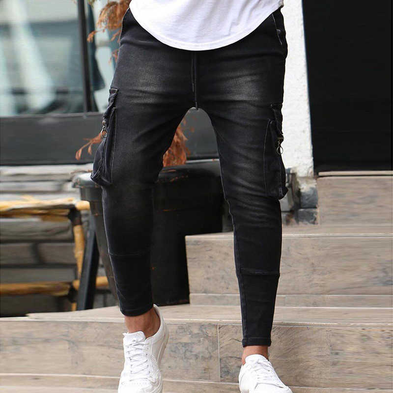 2021 New Autumn Men's Stretch Slim Fit Jeans Casual Fashion Pocket Denim Trousers Daily Men Jeans Street Style Hip Hop Pants BK X0621