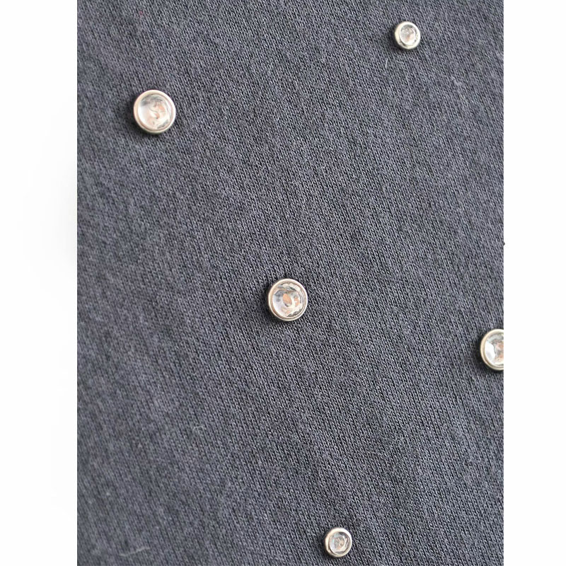 Beaded Rivet Short Sleeve Round Neck Casual Fashion Women's T-shirt Korean Version of The Wild Chic Simplicity Female Tops 210507