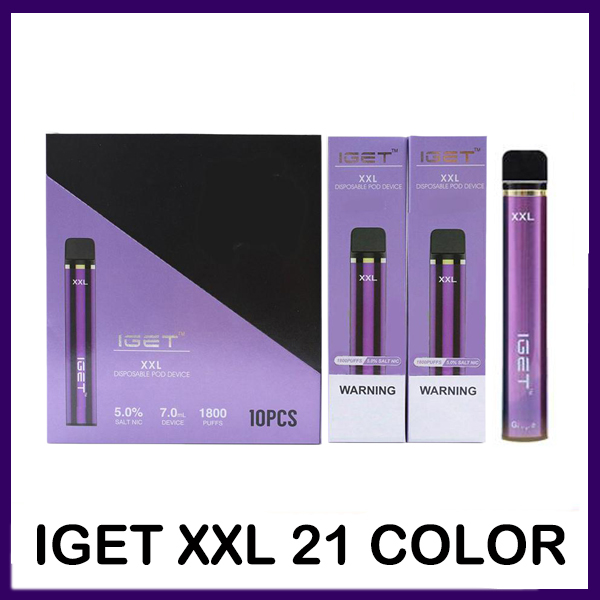 Iget XXL Disposable Cigarettes Pod Device Kit 1800 Puffs 950mAh 7ml Prefilled Vape Stick For Bang 0268238
Iget XXL Disposable Cigarettes Pod Device Kit 1800 Puffs 950mAh 7ml Prefilled Vape Stick For Bang 0268238