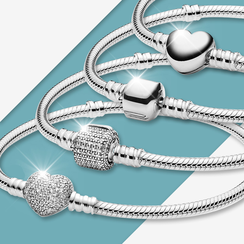 Womens 925 Sterling Silver Charm Bracelets Fit Pandora Beads Charms Top Quality Basic Snake Bone Chain Bracelet Full Drill Heart Buckle Bracelet With Box gift
Womens 925 Sterling Silver Charm Bracelets Fit Pandora Beads Charms Top Quality Basic Snake Bone Chain Bracelet Full Drill Heart Buckle Bracelet With Box gift